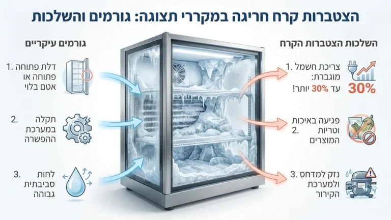 הצטברות קרח במקרר תצוגה מסחרי